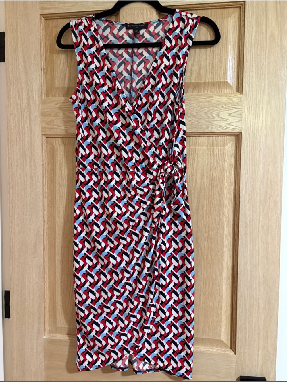 Banana Republic Red, Black & White Sleeveless Wrap-Style Mini Dress